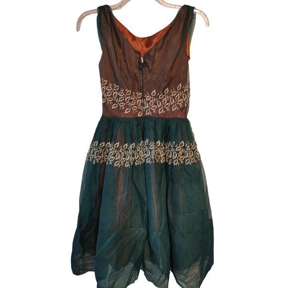 Vintage AFL CIO Union Made 1950's Dress, Green Orange, Small Sleeveless READ - Picture 2 of 13